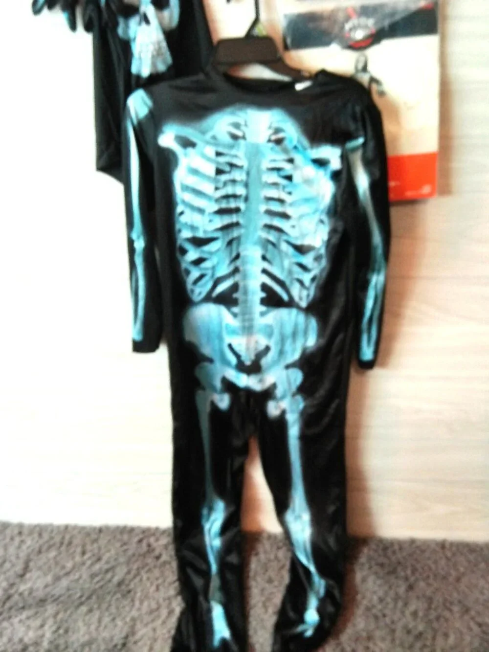 Halloween Costume Jumpsuit X-Ray Skeleton Kid's Size Large, Mask and Gloves NEW